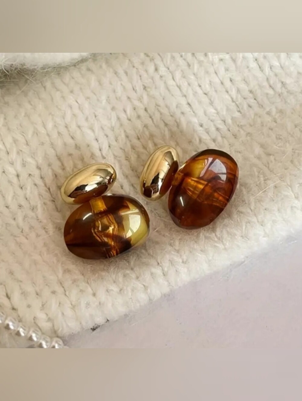Gold and Amber Oval Drop Earrings